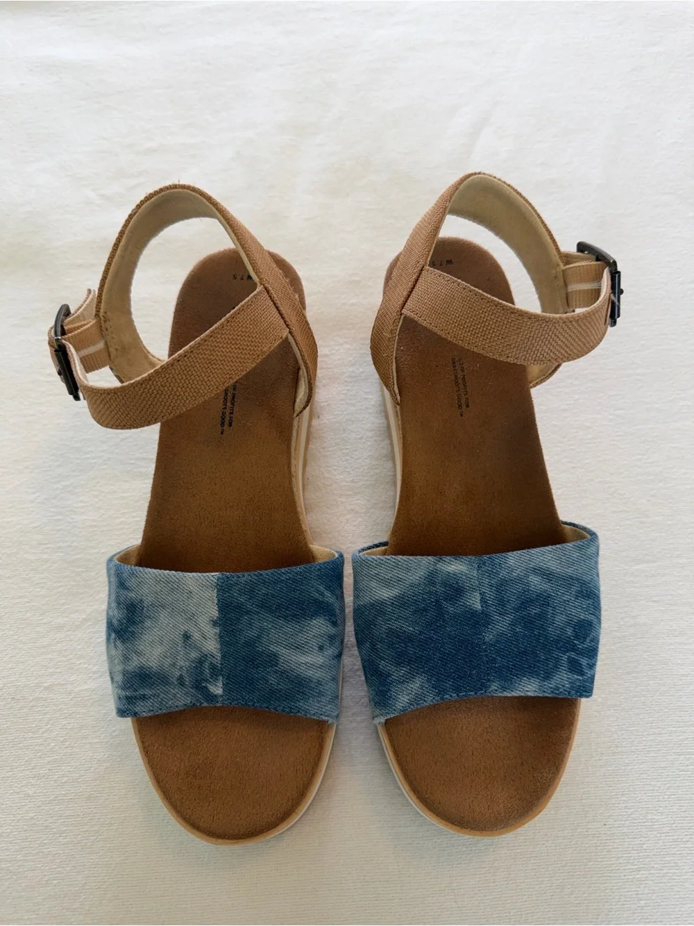 TOMS Diana Platform Wedge Sandals 7.5 Blue Washed Denim Espadrille Boho